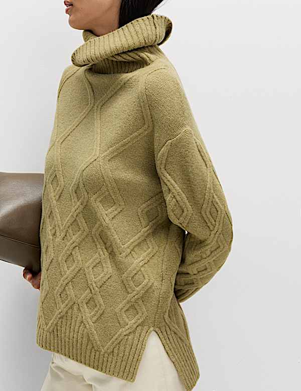 Cable Knit Longline Jumper with Wool - PT