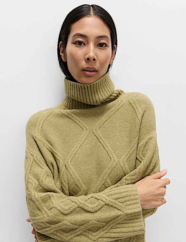 Cable Knit Longline Jumper with Wool - PT