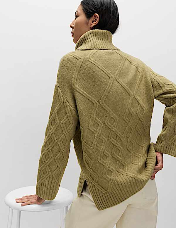 Cable Knit Longline Jumper with Wool - PT