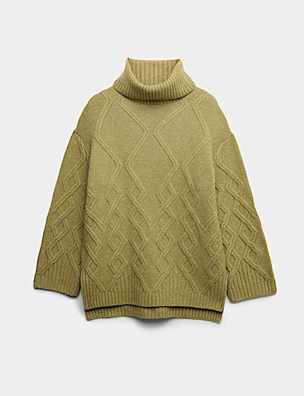 Cable Knit Longline Jumper with Wool - PT