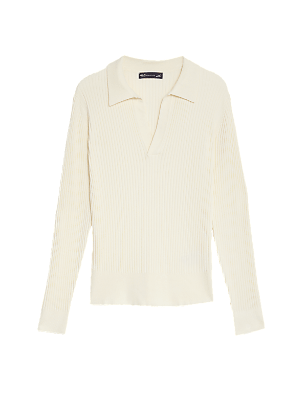 Ribbed Collared V-Neck Jumper