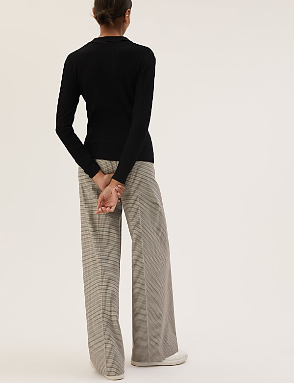 Ribbed Collared V-Neck Jumper