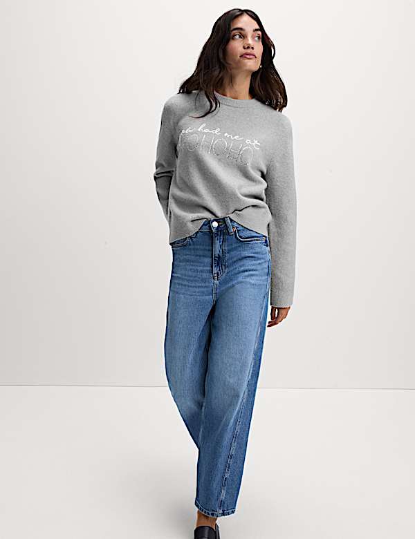 Slogan Crew Neck Jumper with Wool - NL