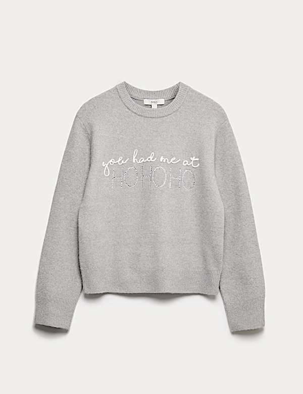 Slogan Crew Neck Jumper with Wool - NL