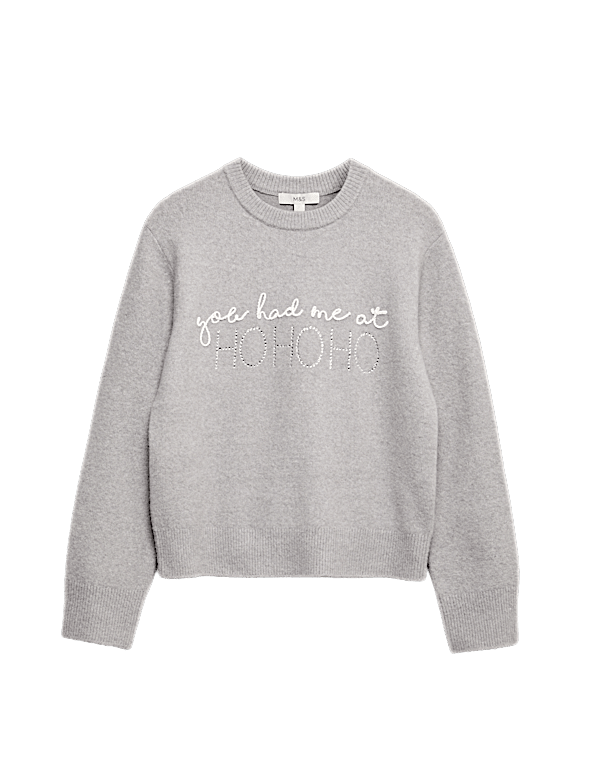 Slogan Crew Neck Jumper with Wool