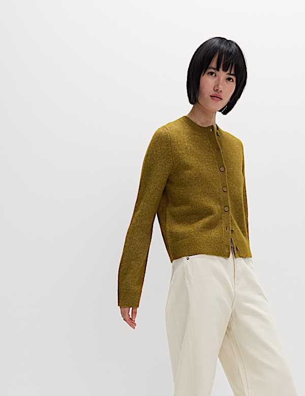 קרדיגן בשילוב צמר עם צווארון עגול - IL