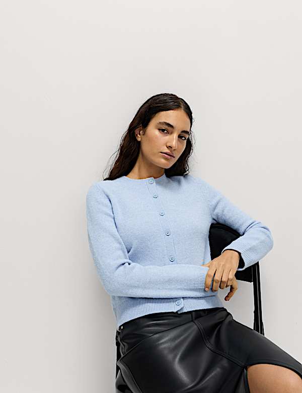 Crew Neck Cardigan with Wool - GR