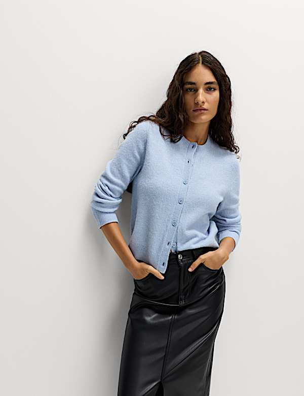 Crew Neck Cardigan with Wool - AU