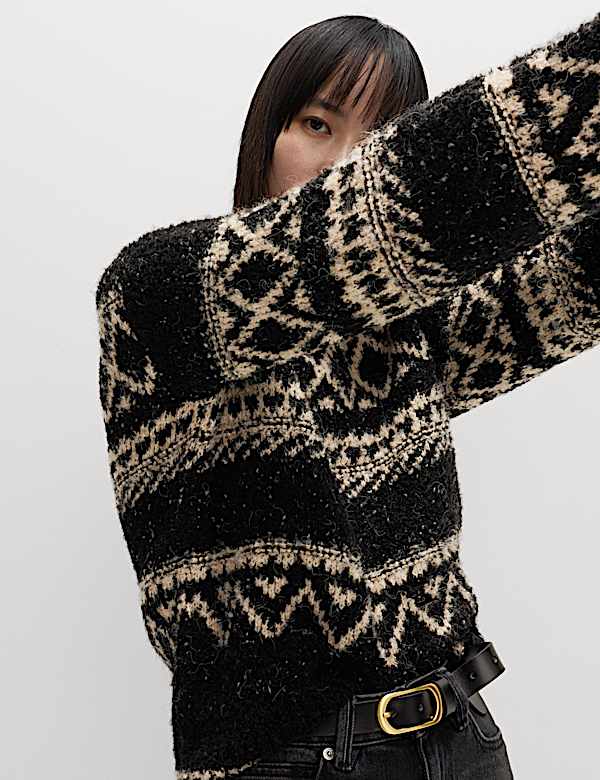 Bouclé Fair Isle Crew Neck Jumper - VN