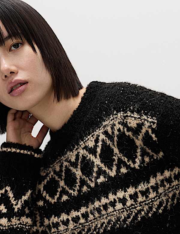 Bouclé Fair Isle Crew Neck Jumper - VN