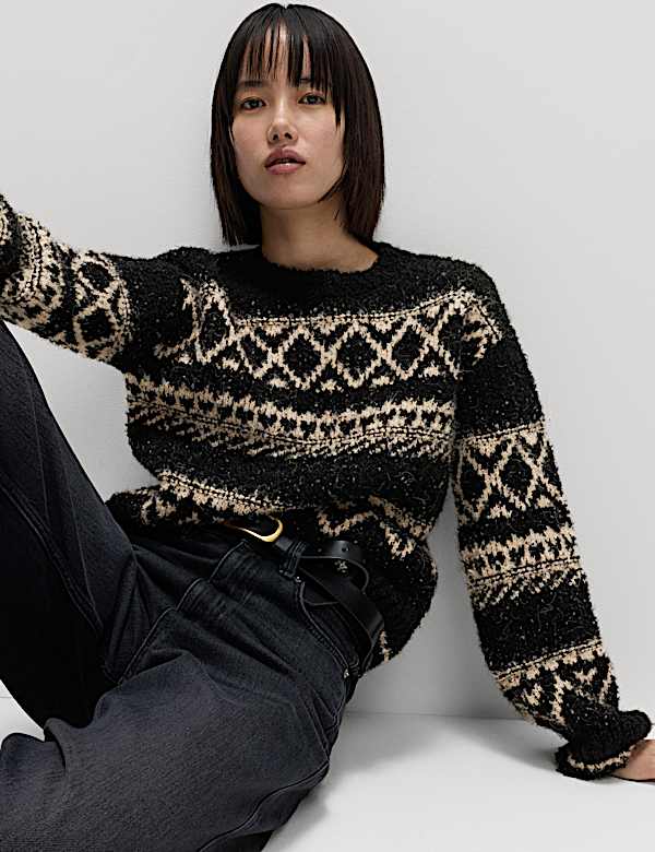 Bouclé Fair Isle Crew Neck Jumper - VN