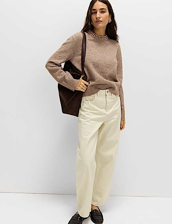 סוודר מעוטר בשילוב צמר ובגזרה נינוחה - IL