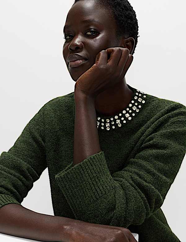 Embellished Relaxed Jumper with Wool - HR