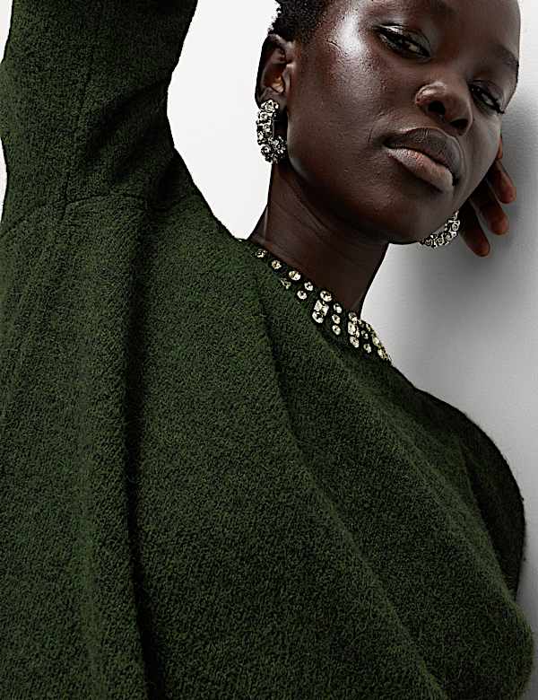 Embellished Relaxed Jumper with Wool - HR