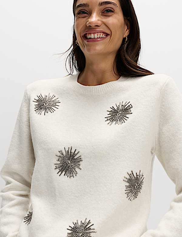Gem Detail Embellished Jumper with Wool - PT