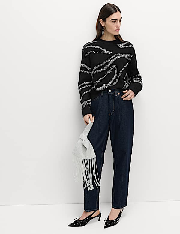 סוודר בדוגמה חייתית מנצנצת בשילוב צמר - IL