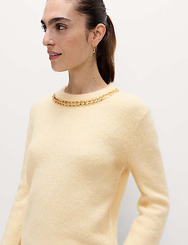 Chain Detail Crew Neck Jumper with Wool - CZ
