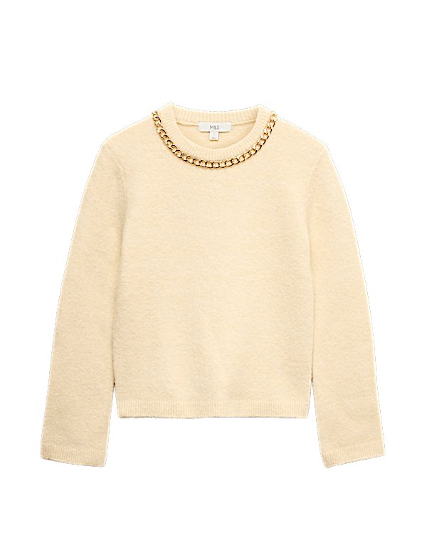 Chain Detail Crew Neck Jumper with Wool