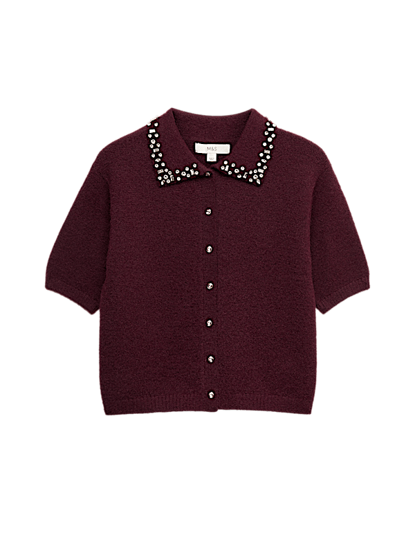 Embellished Cropped Cardigan with Wool