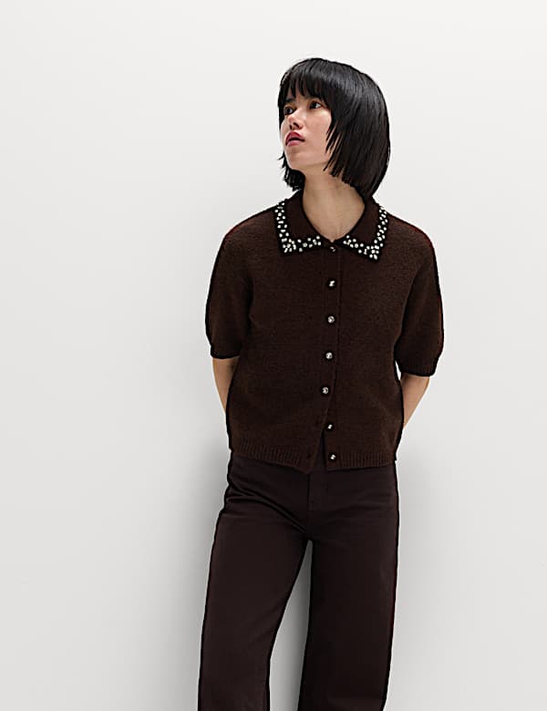 Embellished Cropped Cardigan with Wool - ES
