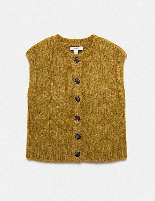 Cable Knit Crew Neck Cropped Knitted Waistcoat With Wool - ES