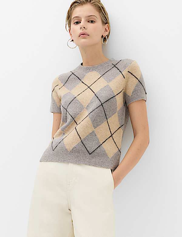 Argyle Crew Neck Slim Fit Knitted Top With Wool - UA