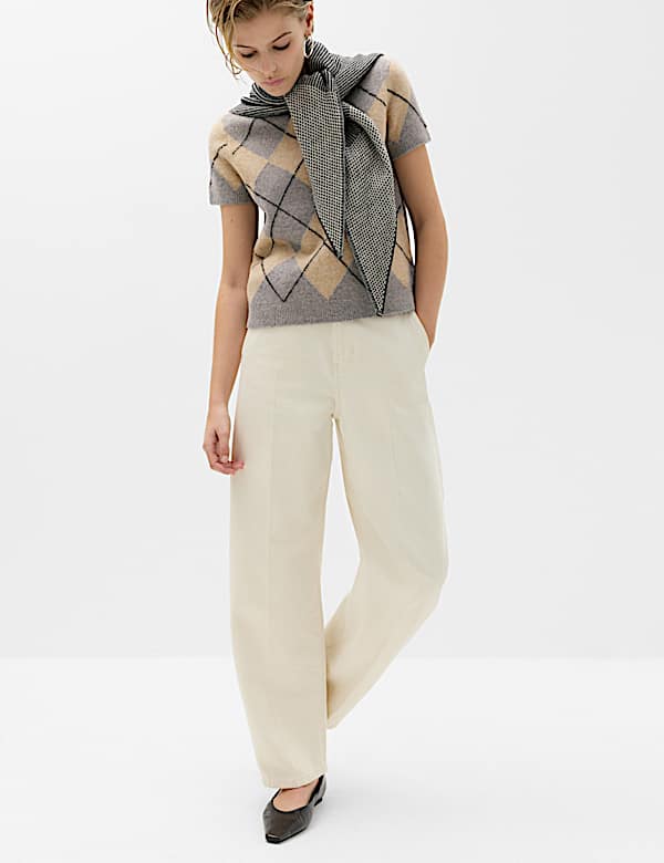 Argyle Crew Neck Slim Fit Knitted Top With Wool - UA