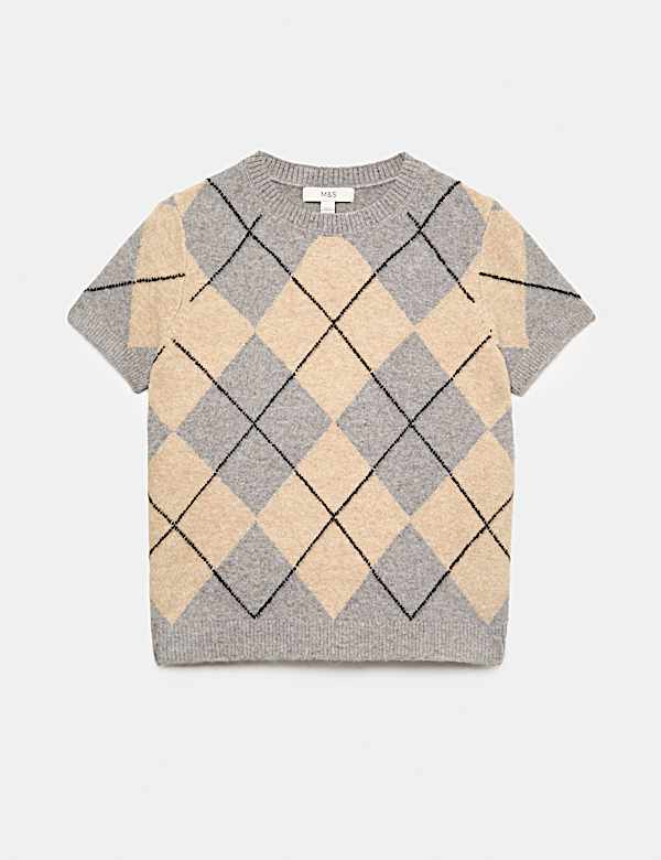 Argyle Crew Neck Slim Fit Knitted Top With Wool - UA