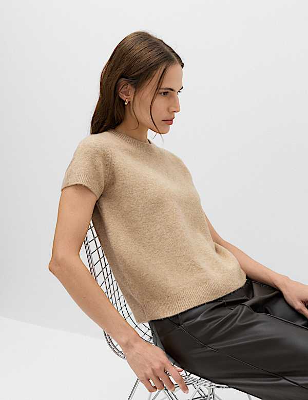 Crew Neck Short Knitted Top With Wool - ES