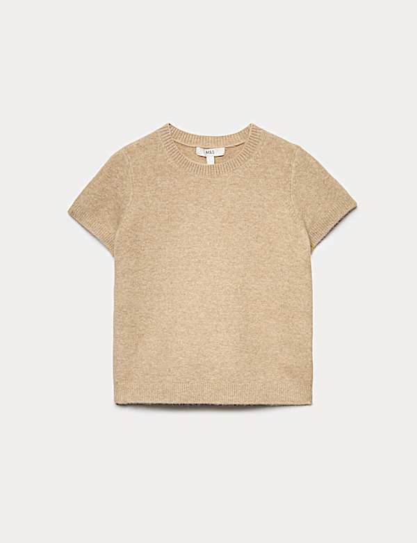 Crew Neck Short Knitted Top With Wool - ES