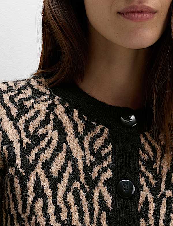 Cardigan en laine boutonné sur le devant à imprimé animal - CH
