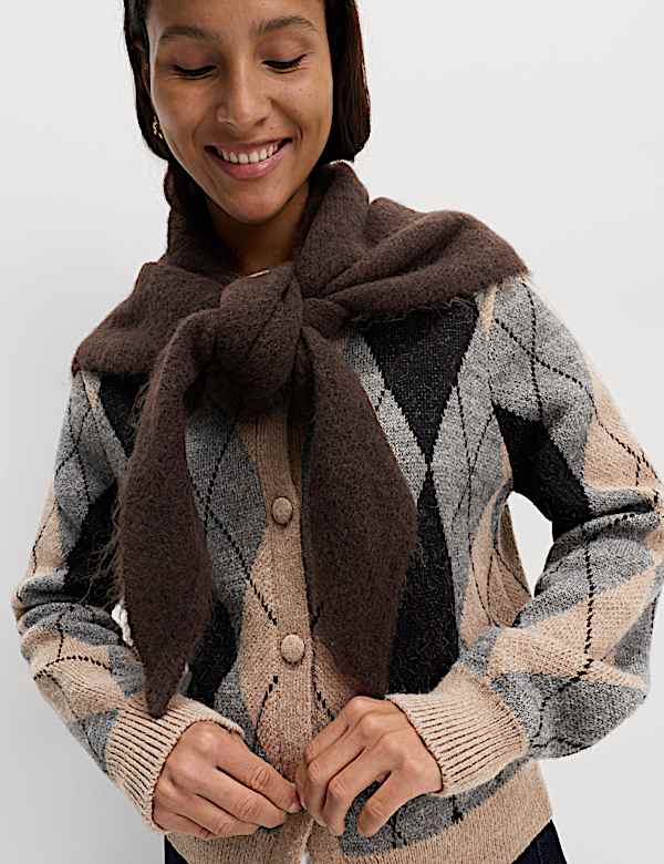 Argyle Crew Neck Cardigan With Wool - TW