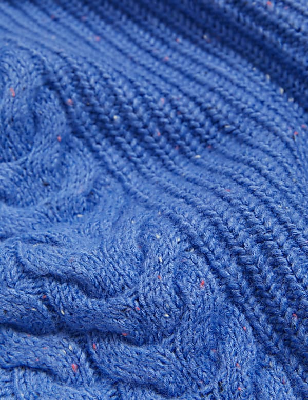 Cotton Rich Cable Knit V-Neck Cardigan