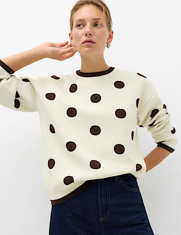 Cotton Rich Polka Dot Crew Neck Jumper - BN