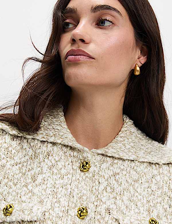 Collared Button Front Pocket Detail Cardigan With Wool - PT