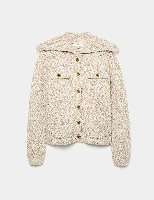Collared Button Front Pocket Detail Cardigan With Wool - PT