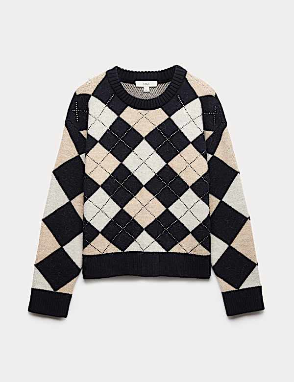 Argyle Crew Neck Slim Fit Jumper with Wool - US