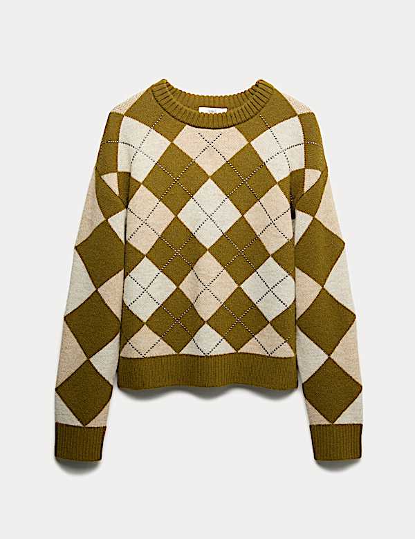 Argyle Crew Neck Slim Fit Jumper with Wool - PL