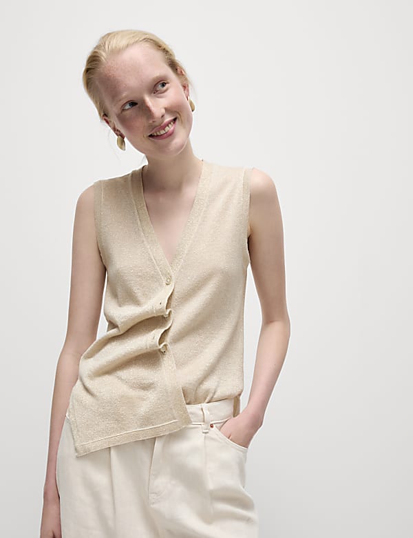 Metallic V-Neck Knitted Waistcoat