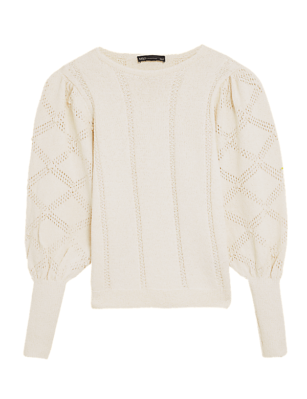 Cotton Rich Textured Crew Neck Jumper