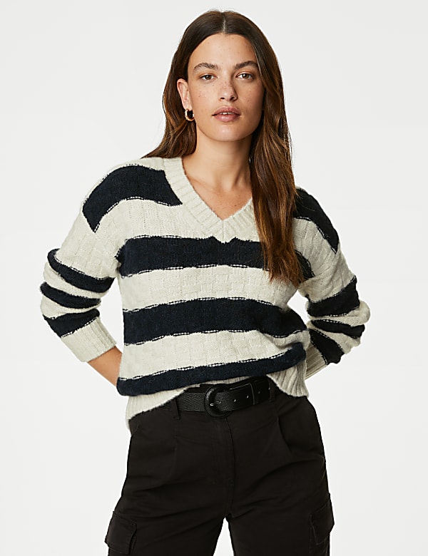 Recycled Blend Striped V-Neck Jumper - MY