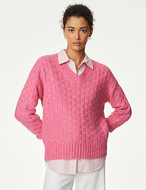 Recycled Blend Textured V-Neck Jumper