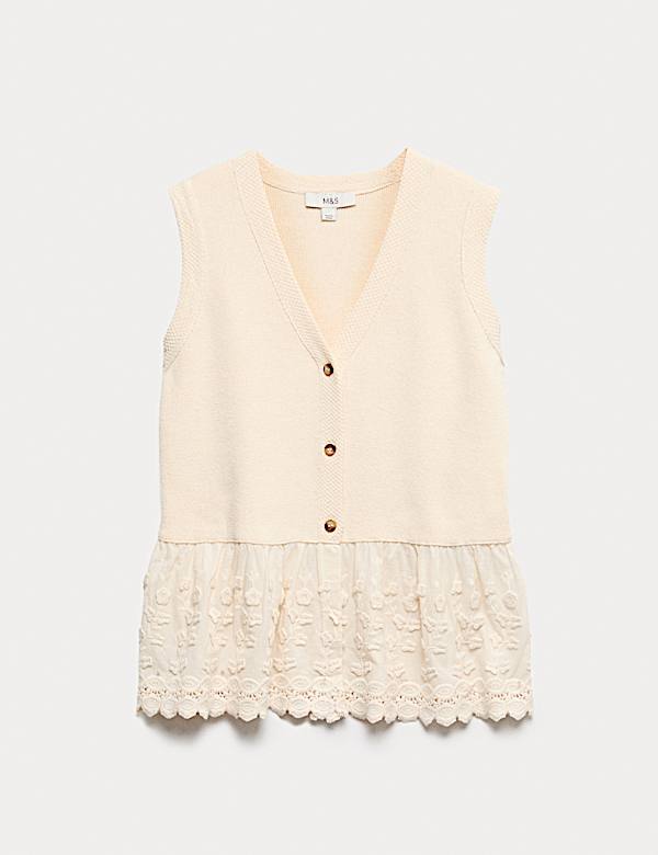 Cotton Blend Broderie Waistcoat - CA