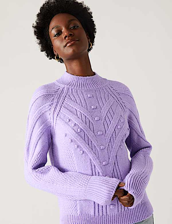 Textured Cable Knit Funnel Neck Jumper