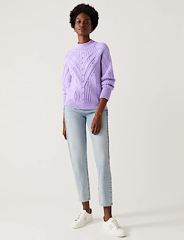 Textured Cable Knit Funnel Neck Jumper