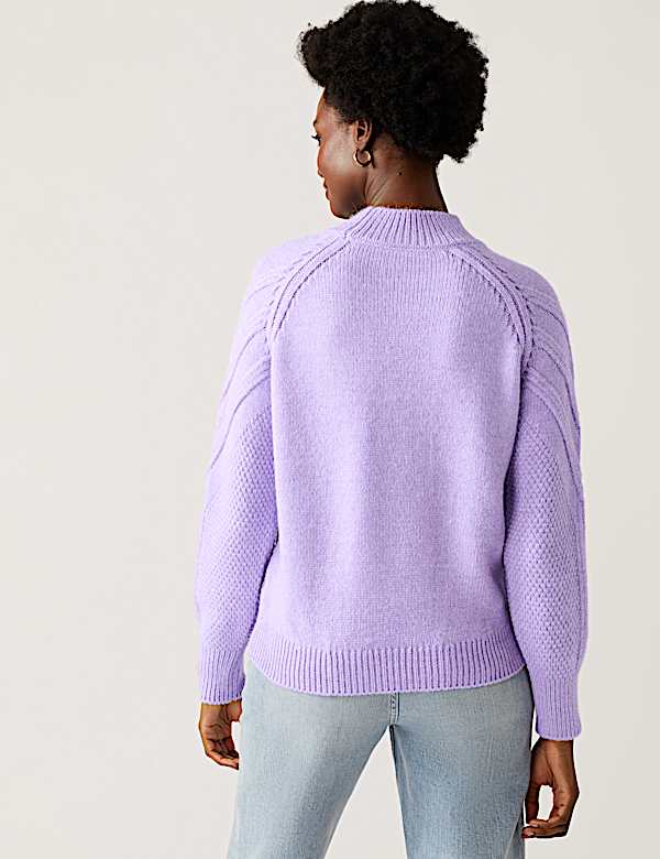 Textured Cable Knit Funnel Neck Jumper