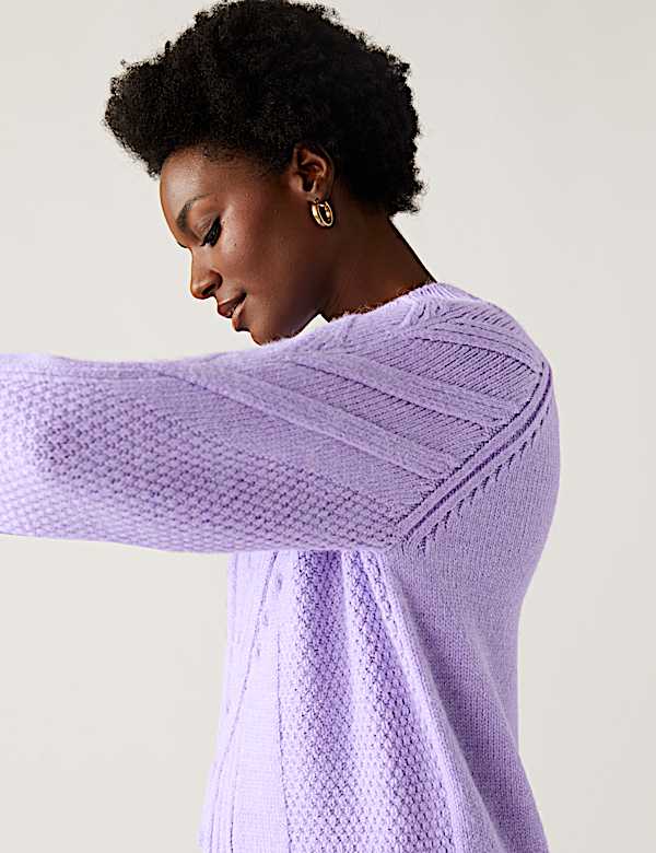 Textured Cable Knit Funnel Neck Jumper
