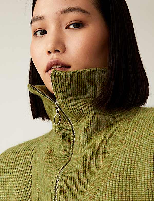Ribbed Funnel Neck Relaxed Knitted Vest