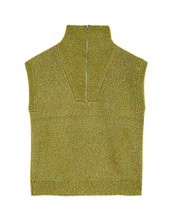 Ribbed Funnel Neck Relaxed Knitted Vest
