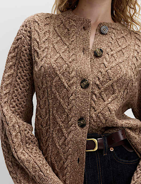 Cable Knit Button Front Cardigan - DK
